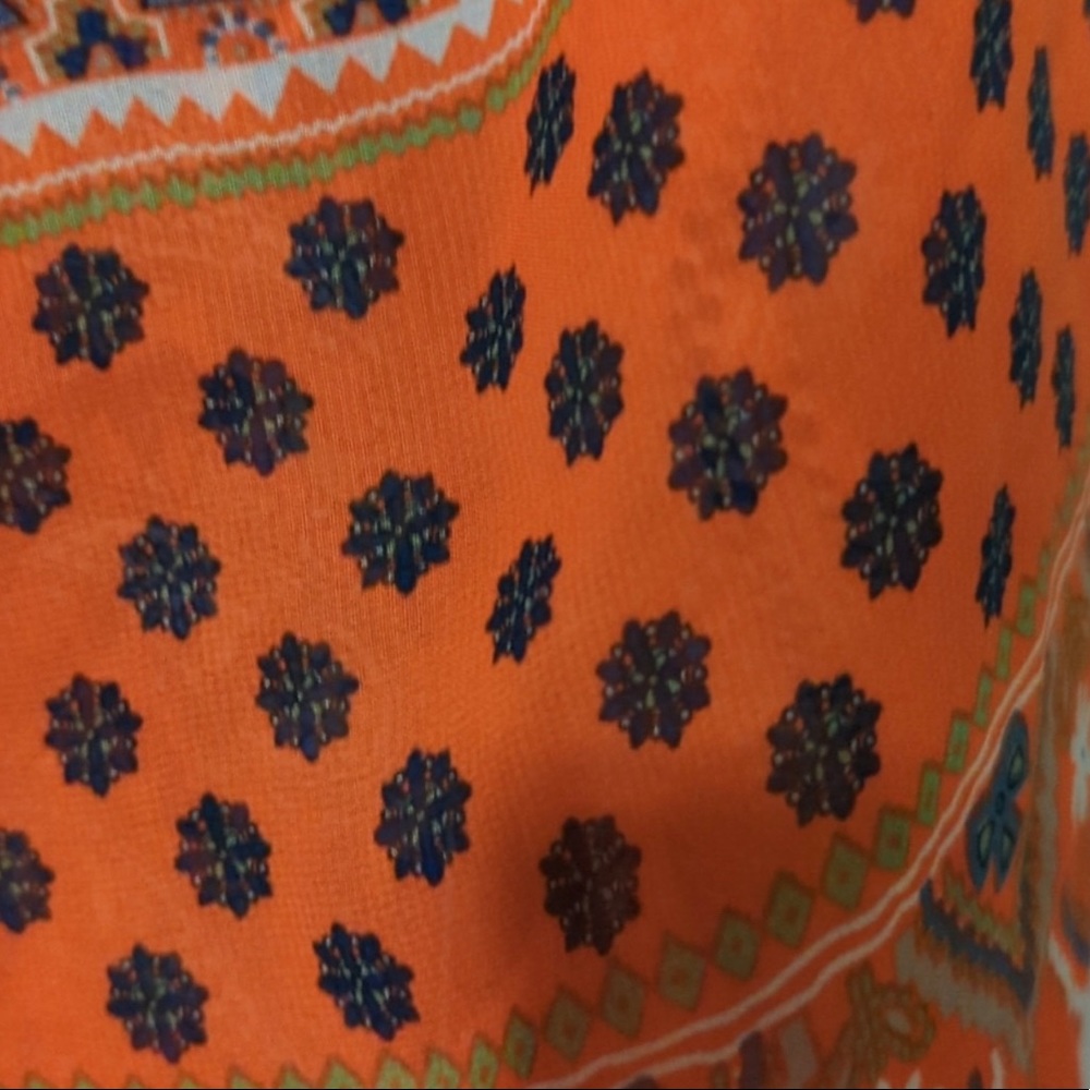 Francesca's Bird Cage sheer orange Paisley boho open front top batwing kimono - Picture 4 of 8